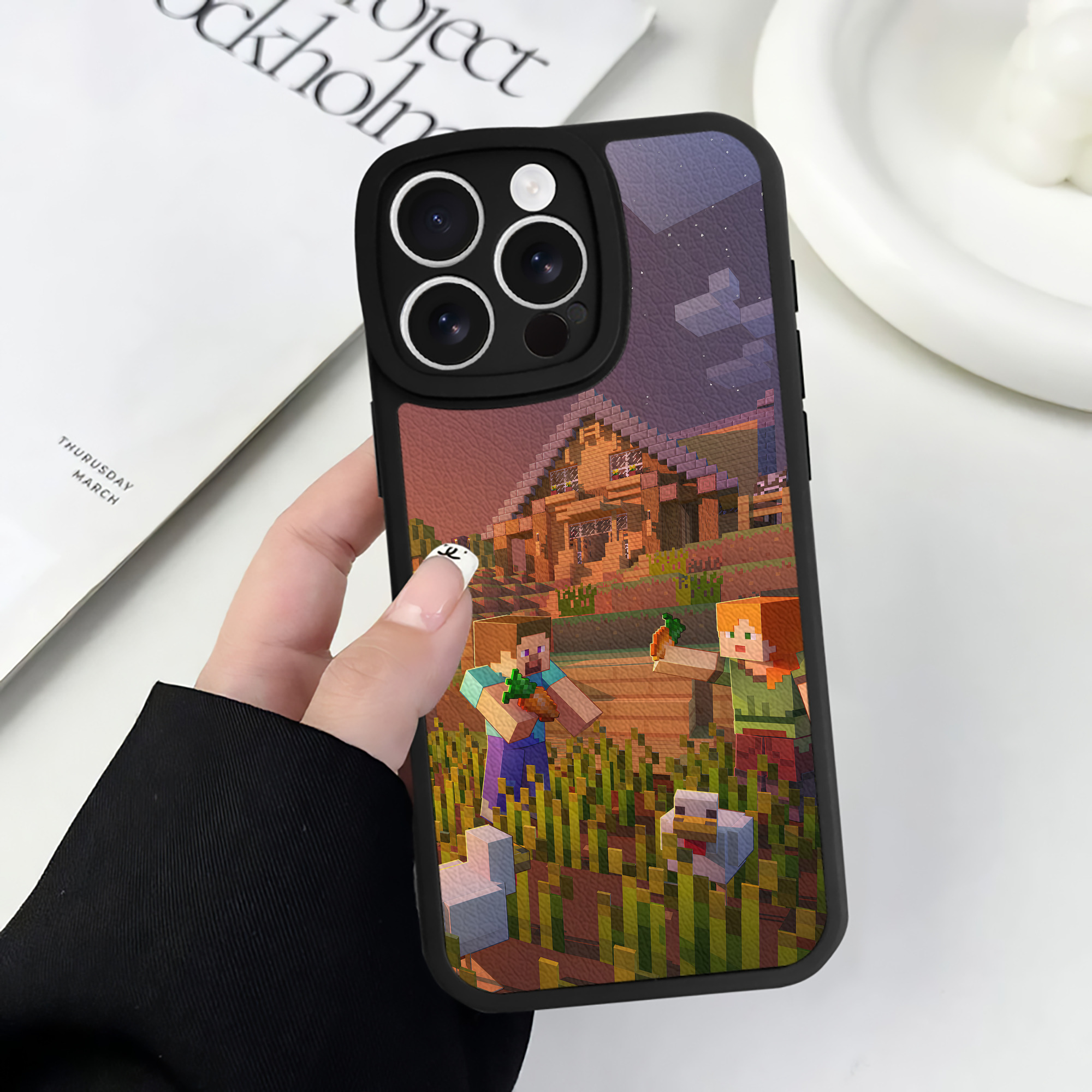 （画像用） マインクラフト ブロックの世界 Minecraft MC Block world 【iPhone 16シリーズ対応】シリコンスマホケース（レザー調） 材質：シリコン